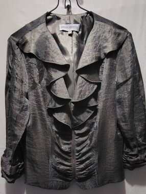 Donna Degman Vintage 90's Half Zip Metallic Grey  Ruffled Women's Jacket Size 12